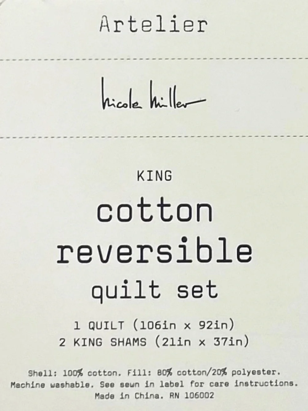 Nicole Miller Blue and White King Reversible Cotton Quilt Set 106”x92”